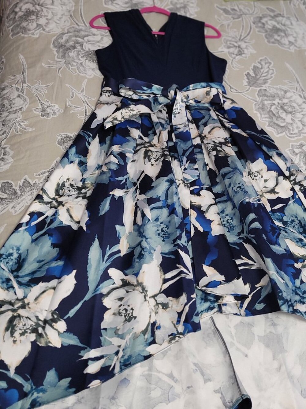 SLNY Navy Floral High Low Formal Dress 12P EUC